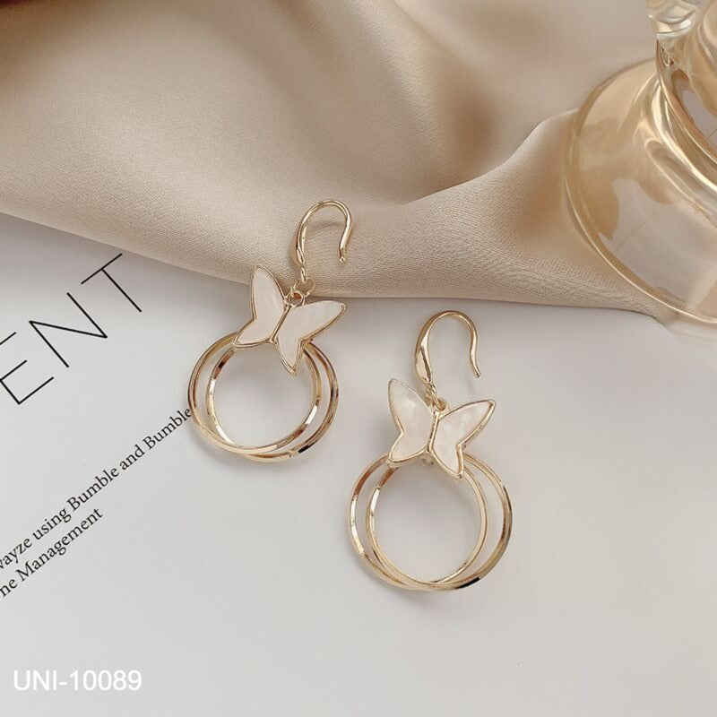 UNI-10089 - White Butterfly Glam Gold - Earring