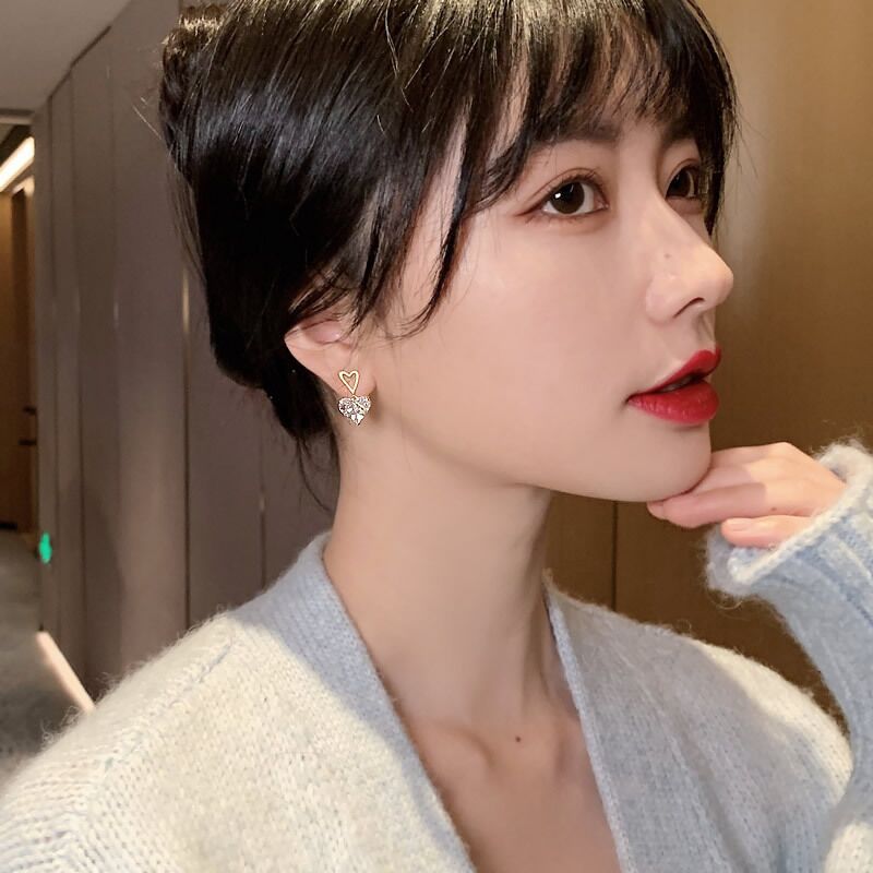 UNI-10104 - Crystal Diamond Heart Gold - Earring