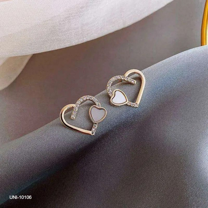 UNI-10106 - White Marbled Heart Gold - Earring