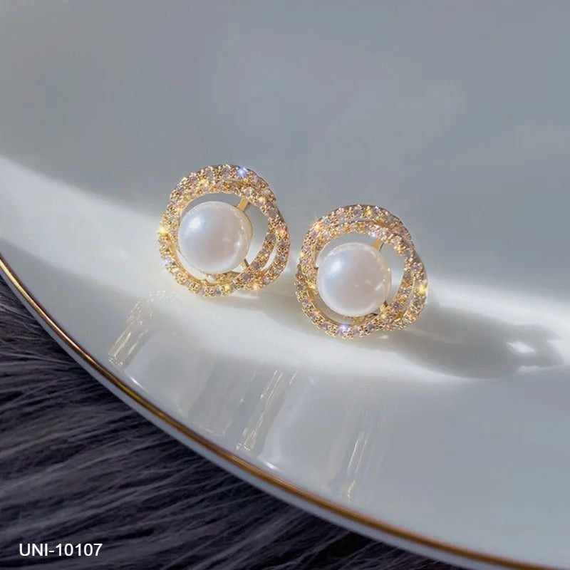 UNI-10107 - Pearl Diamond Rings Gold - Earring