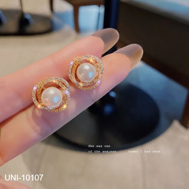 UNI-10107 - Pearl Diamond Rings Gold - Earring