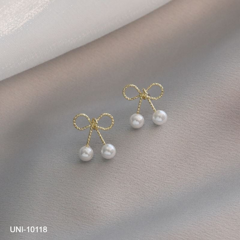 UNI-10118 -Pearl Gold Bow - Earring