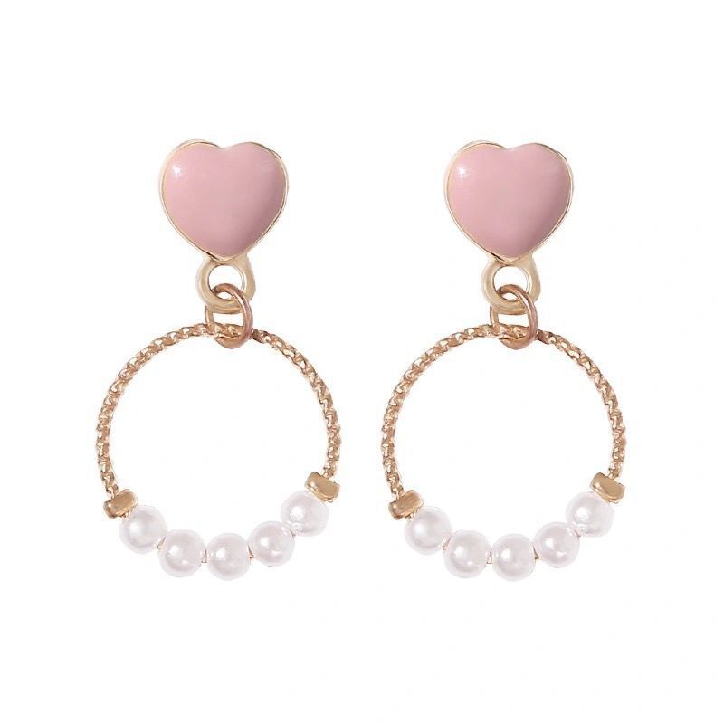 UNI-10063 - Pink Heart Pearl Ring - Earring (DISCONTINUED FROM SELLER)
