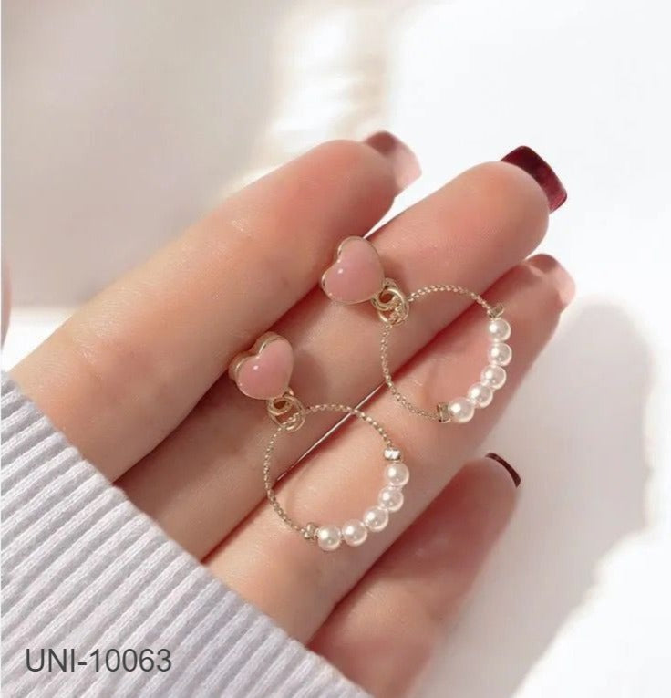 UNI-10063 - Pink Heart Pearl Ring - Earring (DISCONTINUED FROM SELLER)
