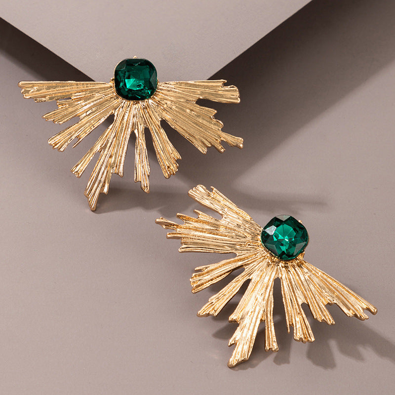 UNI-10143 - Green Gem Gold Flower - Earring