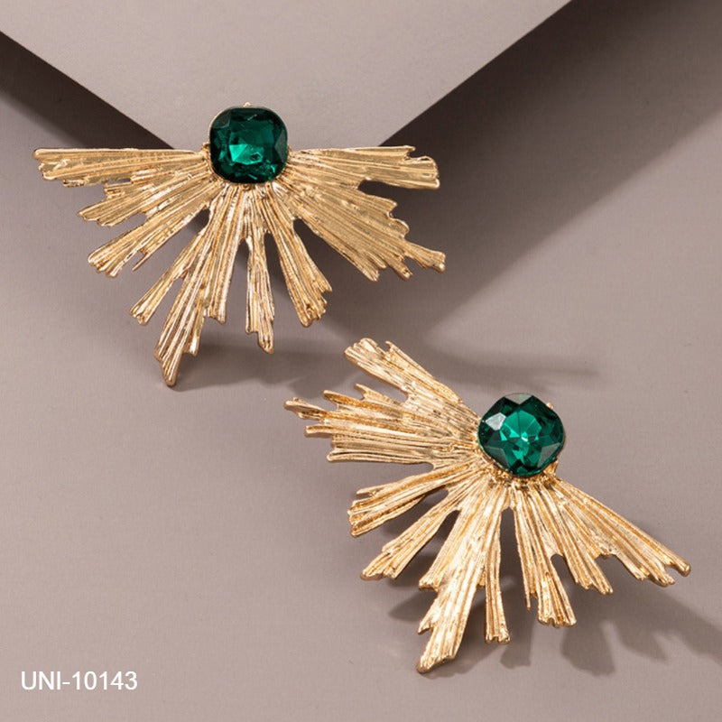 UNI-10143 - Green Gem Gold Flower - Earring