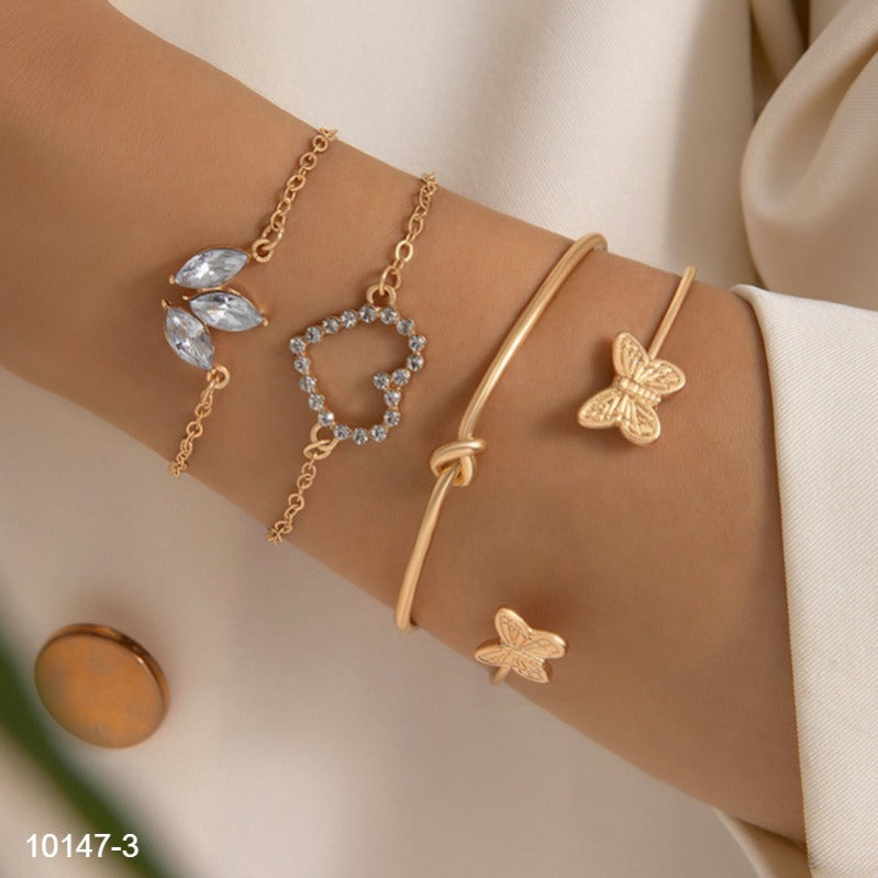 UNI-10147-3 - Crystal Heart & Gold Bangle - Bracelet Set Of 4