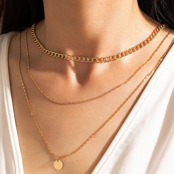 UNI-10153-2 - Trendy Layered 3 Gold - Necklace