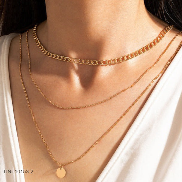 UNI-10153-2 - Trendy Layered 3 Gold - Necklace