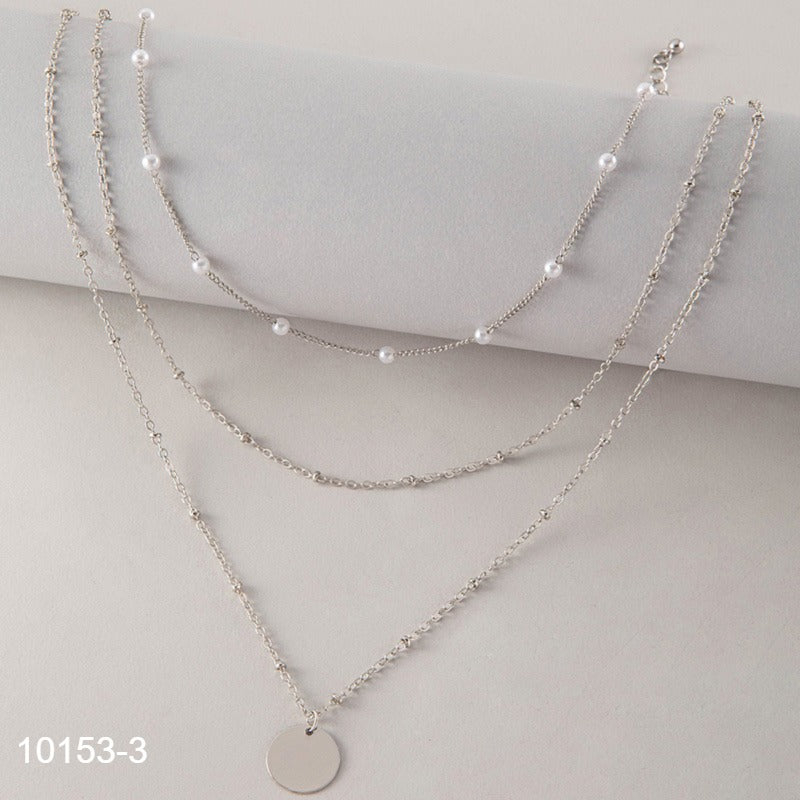 UNI-10153-3 - Pearl Layered 3 Silver - Necklace