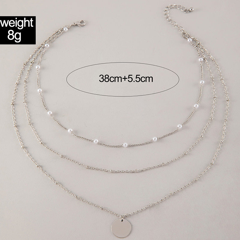 UNI-10153-3 - Pearl Layered 3 Silver - Necklace