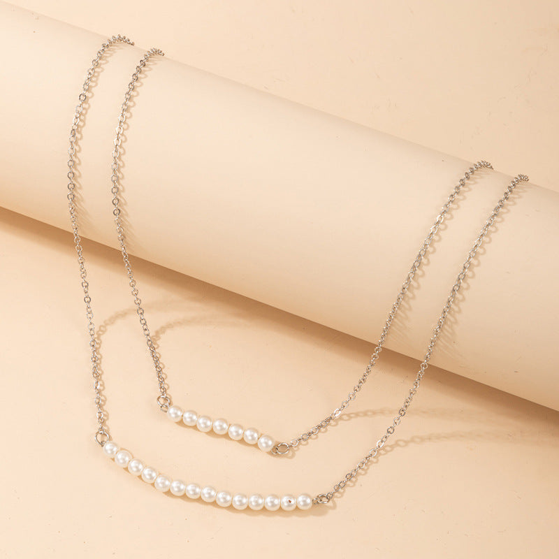 UNI-10160-1 - Pearl Silver 2 Layered - Necklace