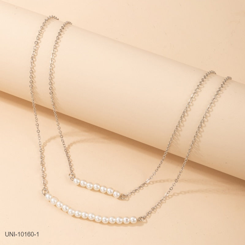 UNI-10160-1 - Pearl Silver 2 Layered - Necklace
