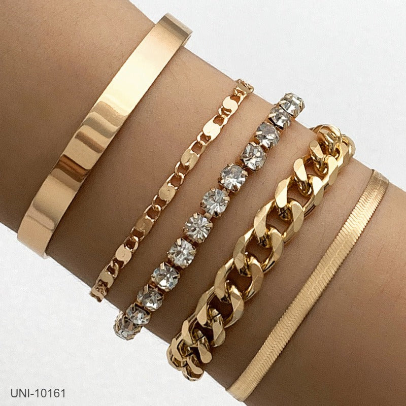 UNI-10161 - Crystal Diamond Foiled Chain - Bracelet Set of 5