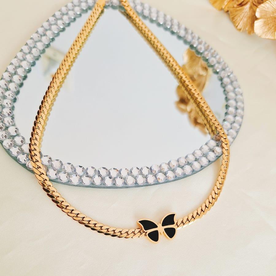 SS-1008 - Black Butterfly Gold - Necklace