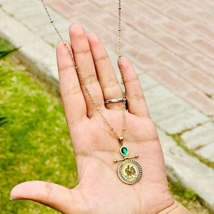 SS-1011 - Green Gem Stone Gold - Necklace