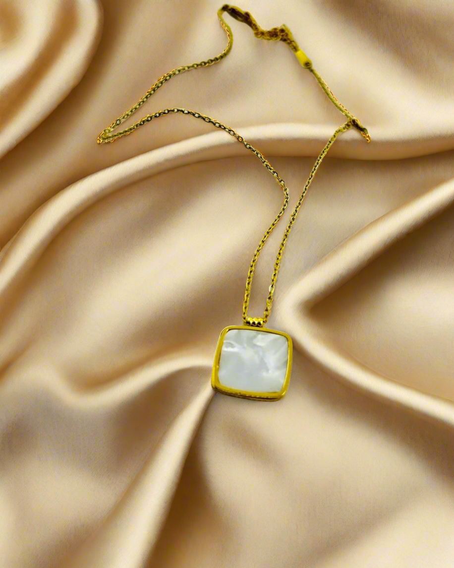 SS-1022 - Classy White Square Gold - Necklace