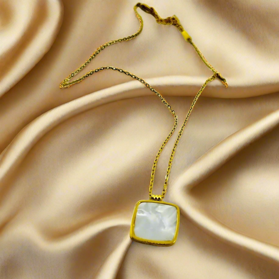 SS-1022 - Classy White Square Gold - Necklace