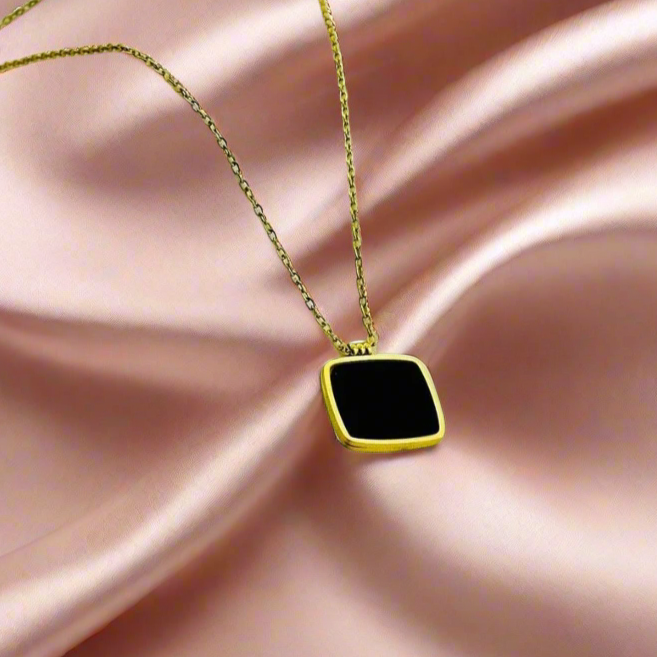 SS-1021 - Classy Black Square Gold - Necklace