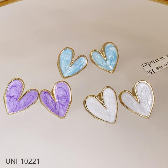 UNI-10221 - Marbled Heart Gold  - Earring