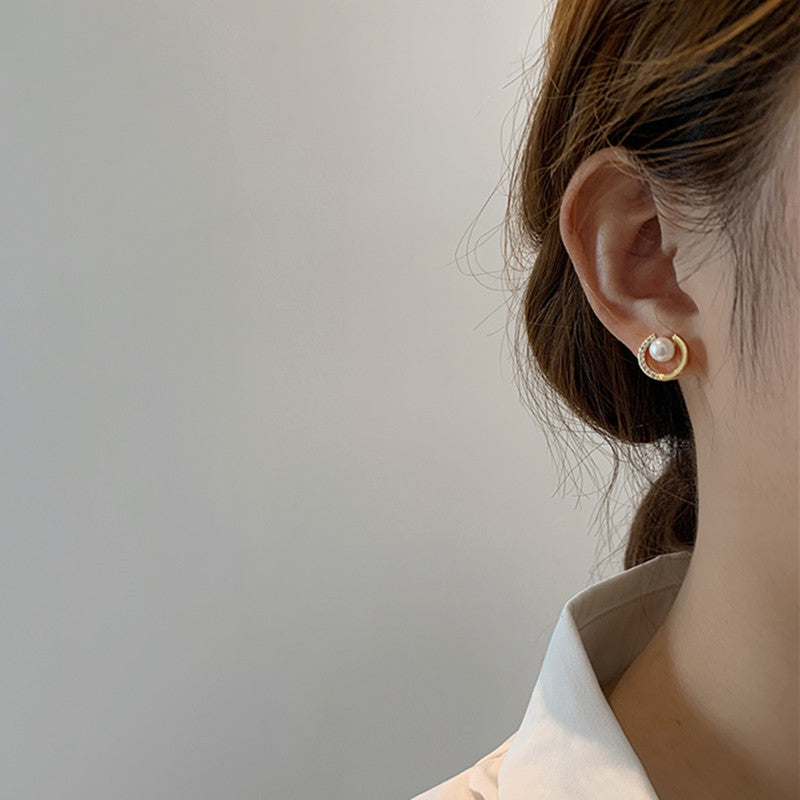 UNI-10224 - Pearl & Diamond Circle - Earring