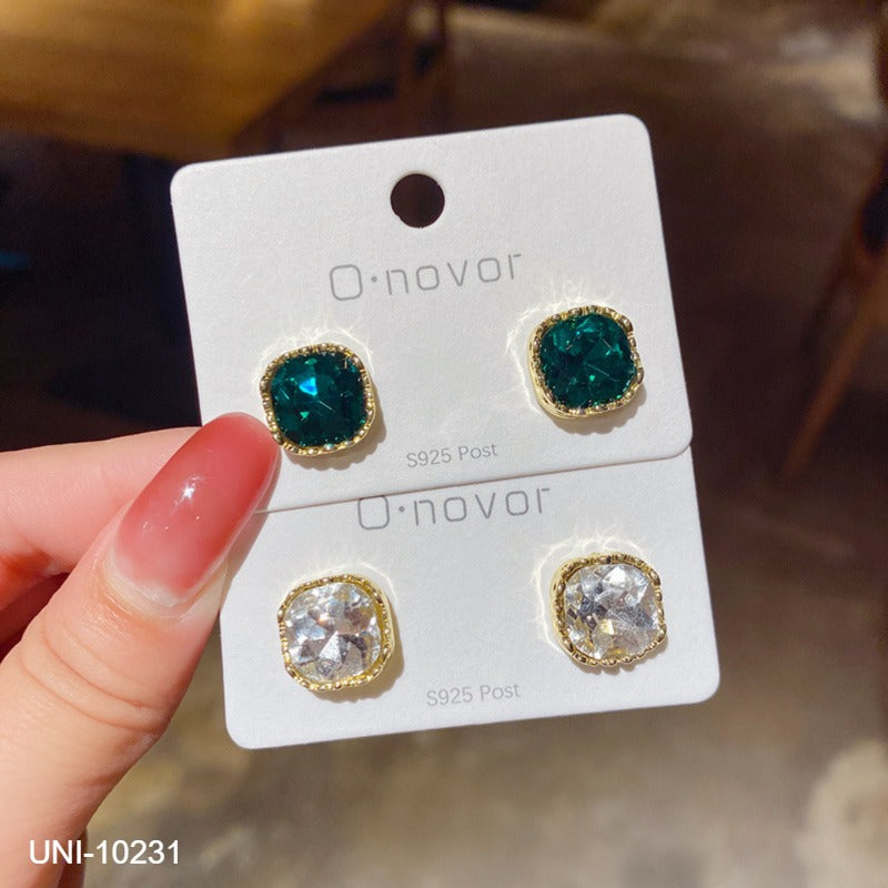 UNI-10231 - Diamond Green & White  Gold - Earring