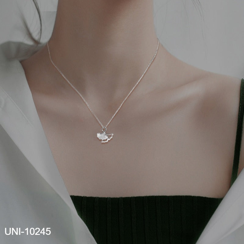UNI-10245 - Almond Leaf Silver - Necklace
