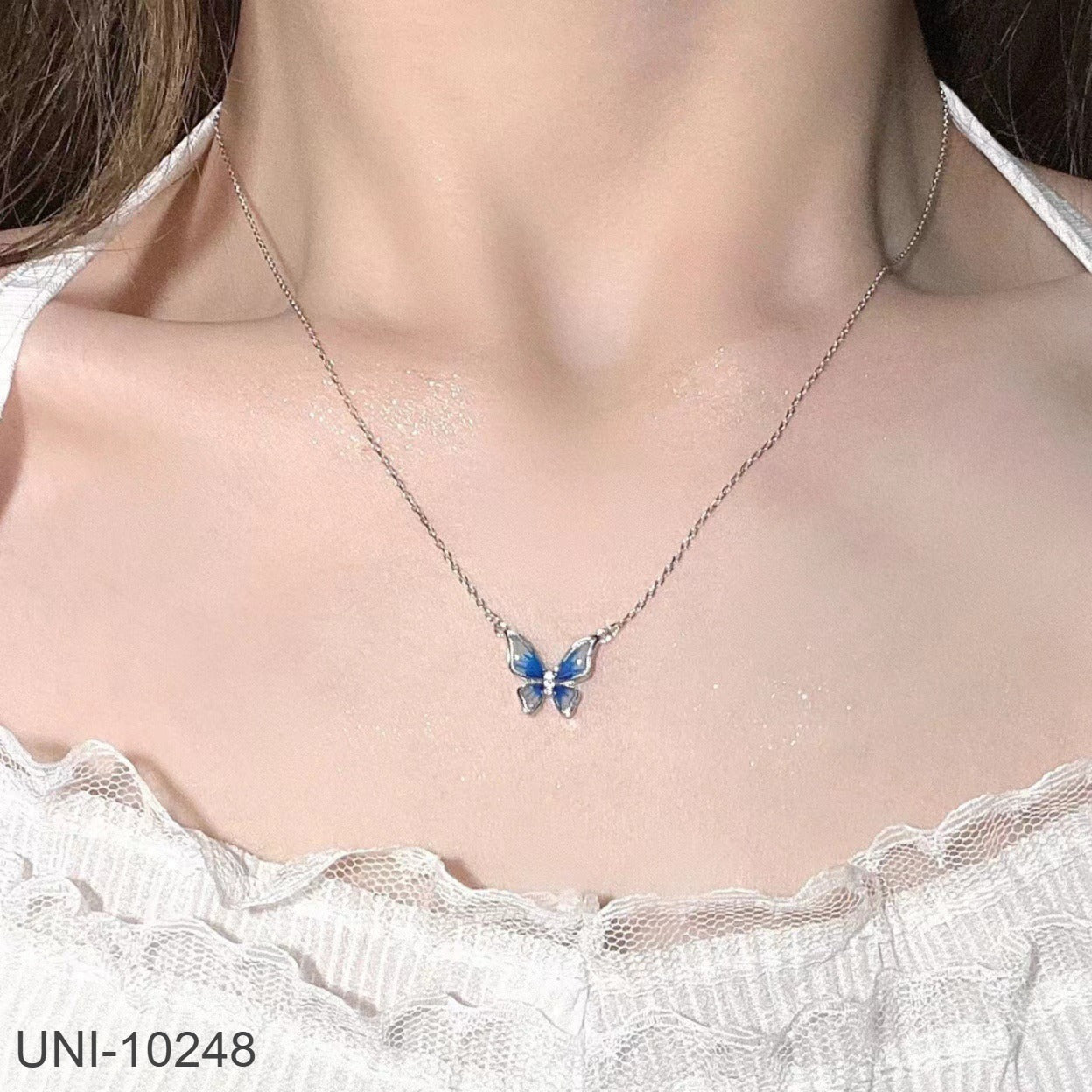 UNI-10248 - Blue Butterfly Silver - Necklace