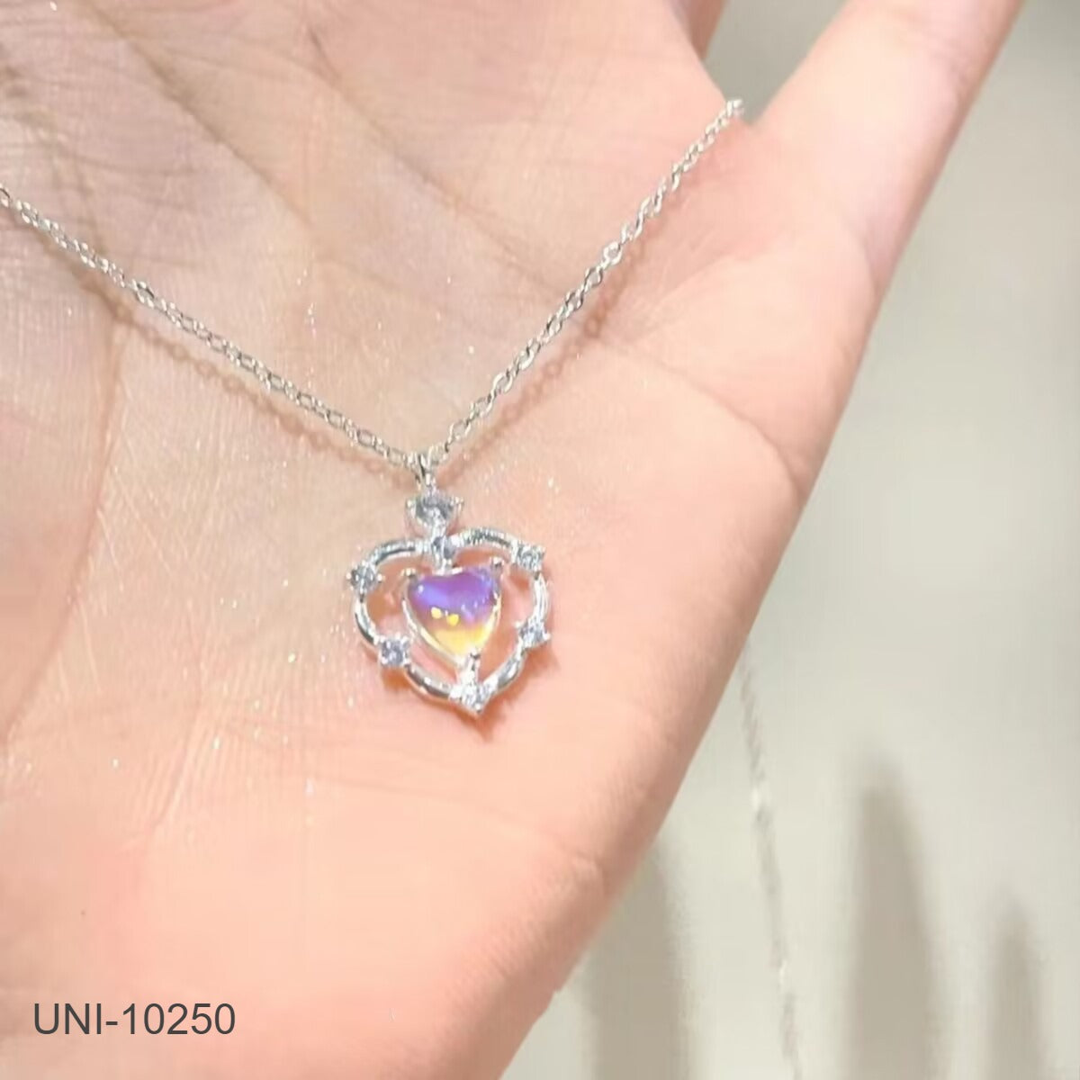 Sterling Silver Double Heart Necklace For Girls & Teens – With Colorful Simulated Diamonds, 17.5 Inch Chain