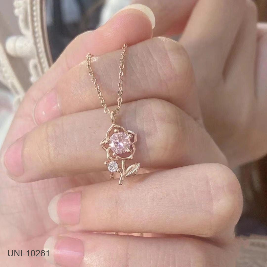 UNI-10261 -Pink Flower Rose Gold - Necklace
