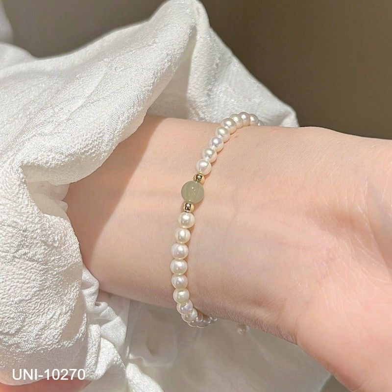 UNI-10270 - Pearl & Green Stone - Bracelet