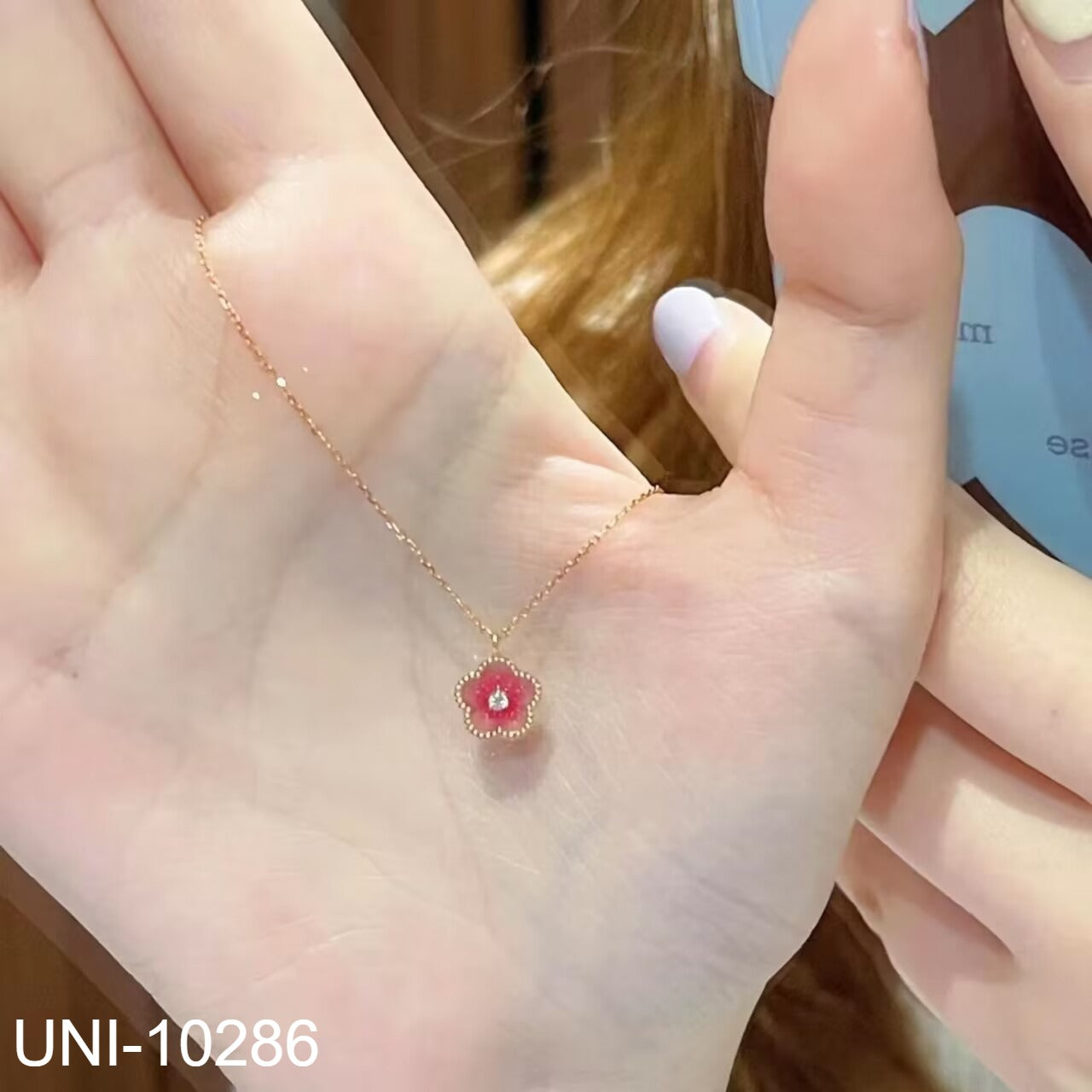 UNI-10286 - Pink Flower Gold - Necklace