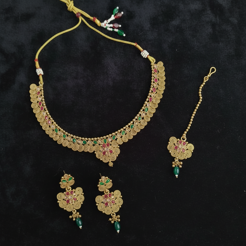 PJ-211 - Diamonds & Gold Pearl Flowers - Jewelry Set