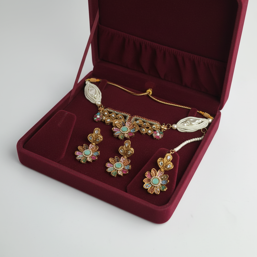 PJ-212 - Multi Diamonds Flower Mala Set