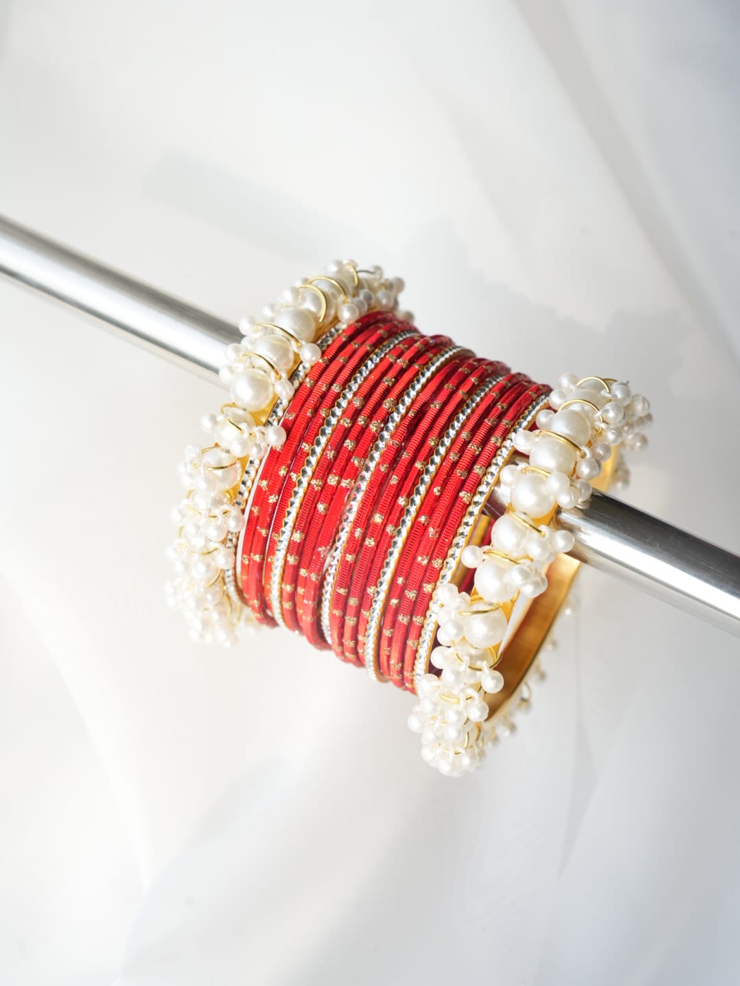 CH-39 - Pearly Bangles & Red - Choorian Set