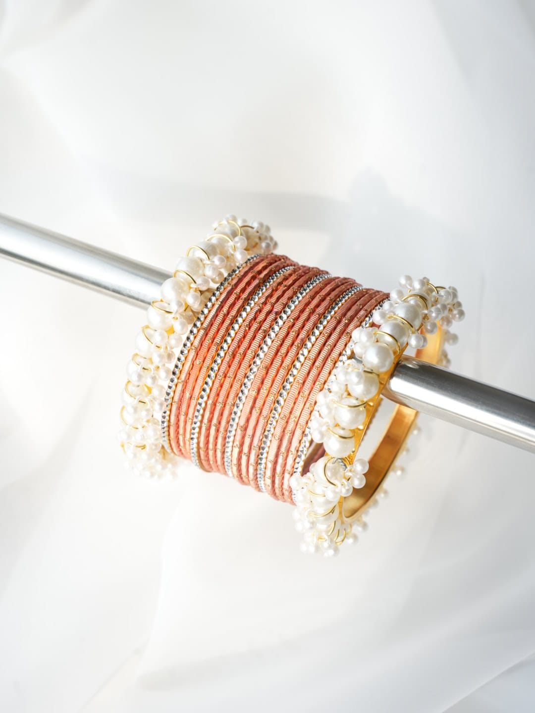 CH-40 - Pearly Bangles & Peach - Choorian Set