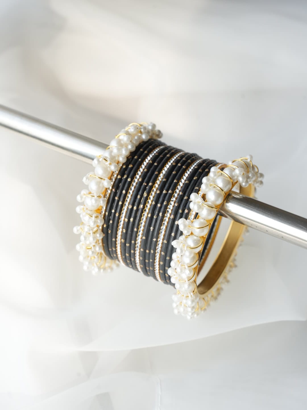 CH-38 - Pearly Bangles & Black - Choorian Set