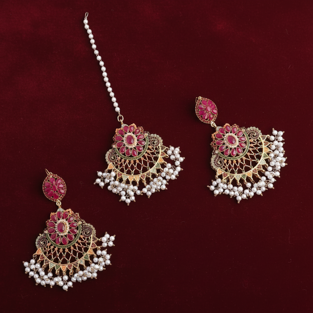 PJ-148 - Luxury Pearls & Diamonds Gold - Jewelry Set Style 4