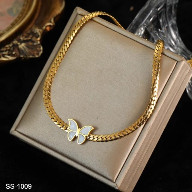 SS-1009 - White Butterfly Gold - Necklace