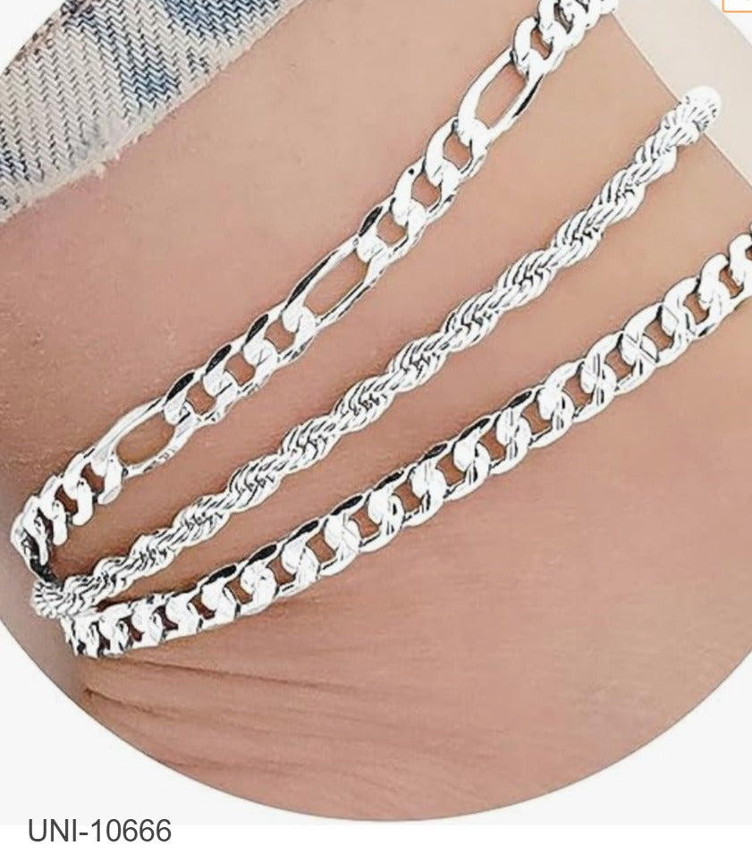 UNI-10666- Silver Layer - Anklet Set of 3 - Style 2