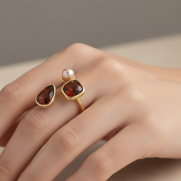 UNI-12368-1 -Dark Champagne Pearl & Diamonds - Ring