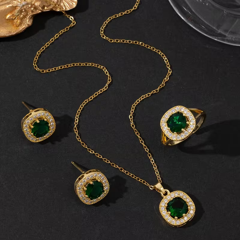 UNI-11040 - Green Diamond Gold - Jewelry Set