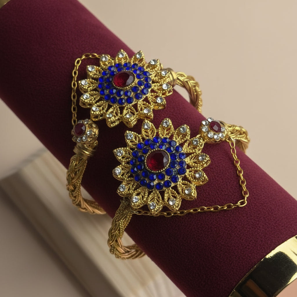 CH-95 - Luxury Diamonds Flower Gold - Bangle Set Of 2 Style 11