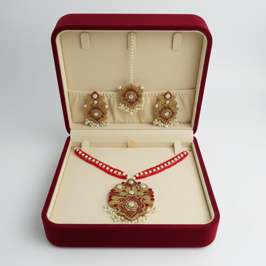 PJ-169- Luxury Pearl & Diamonds Mala - Jewelry Set Style 4