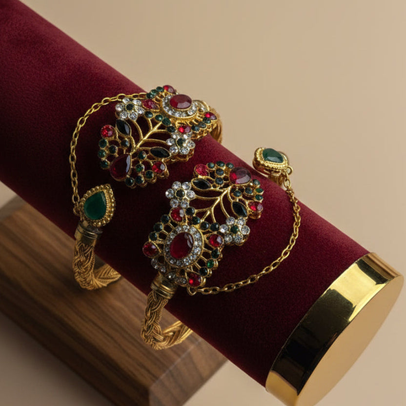 CH-112 - Luxury Diamonds Gold - Bangle Set Of 2 Style 12