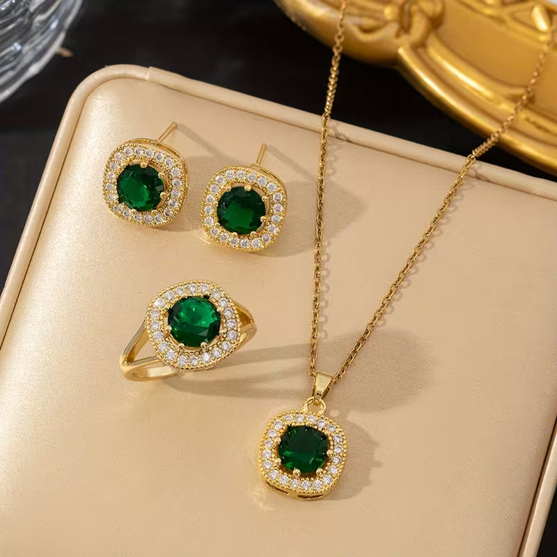 UNI-11040 - Green Diamond Gold - Jewelry Set