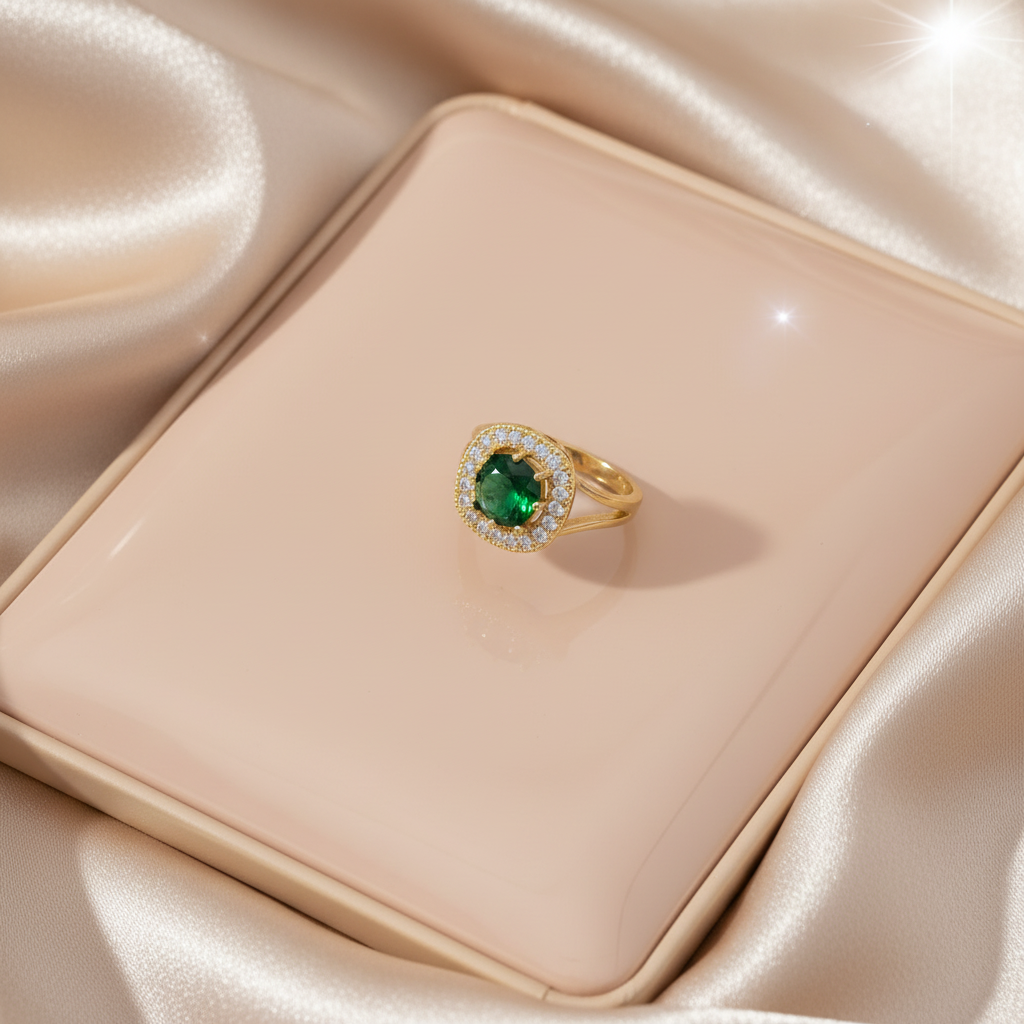 UNI-11040-3 - Green Diamond Gold - Ring