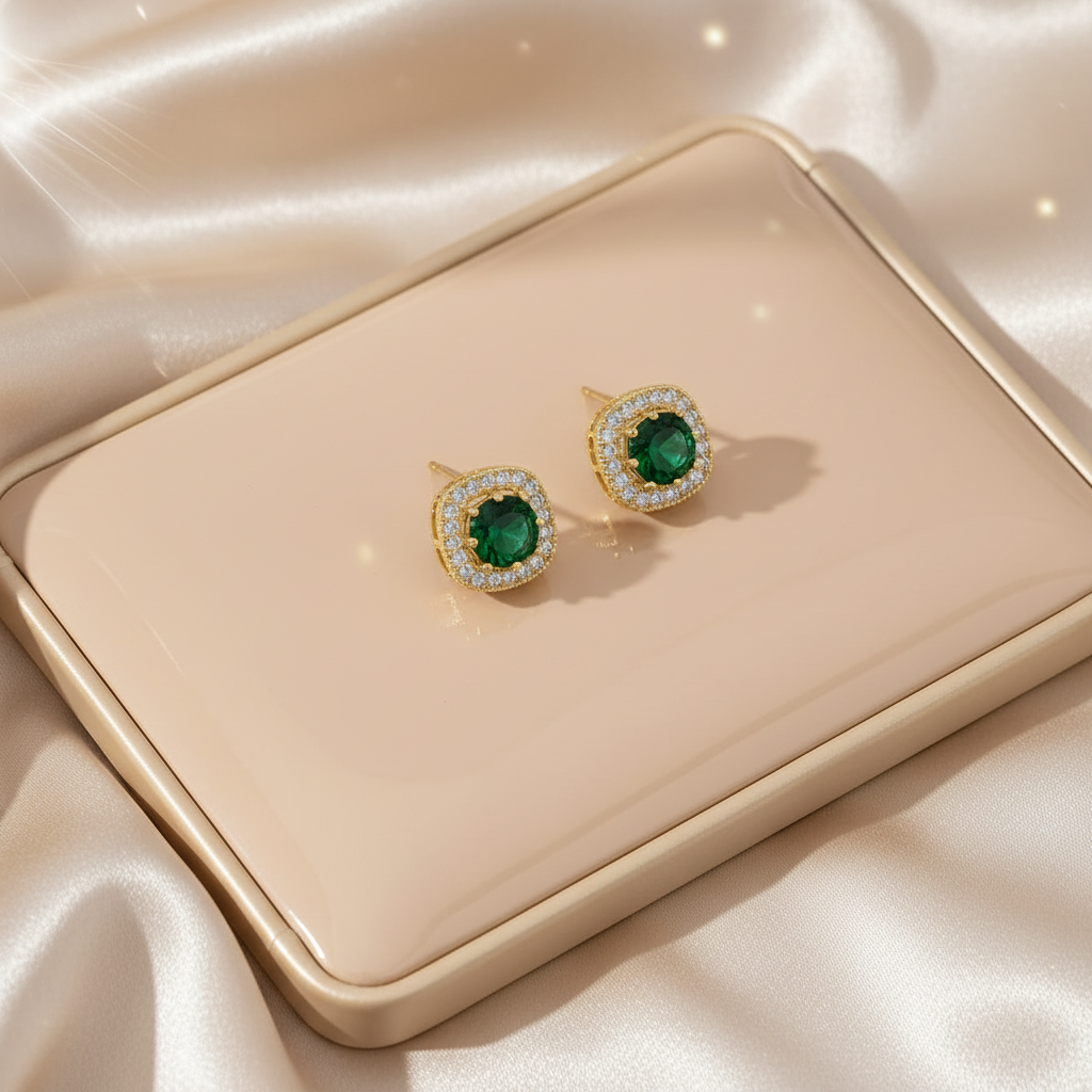 UNI-11040-2 - Green Diamond Gold - Earring