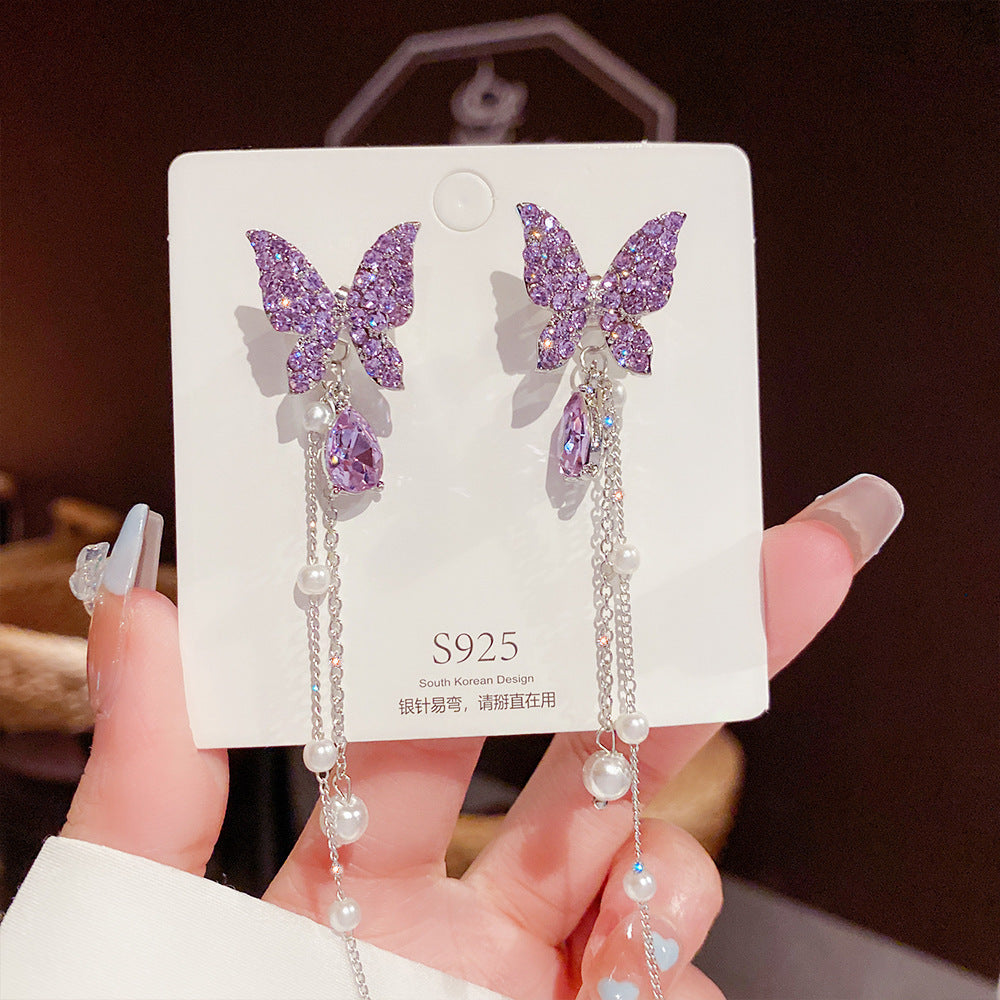 UNI-10383 - Purple Dangling Butterfly - Earring