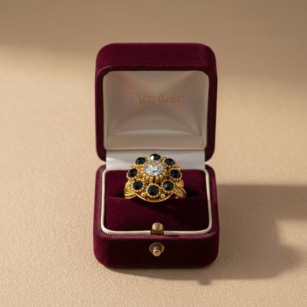 R-120 - Diamonds Gold Flower - Ring Style 4